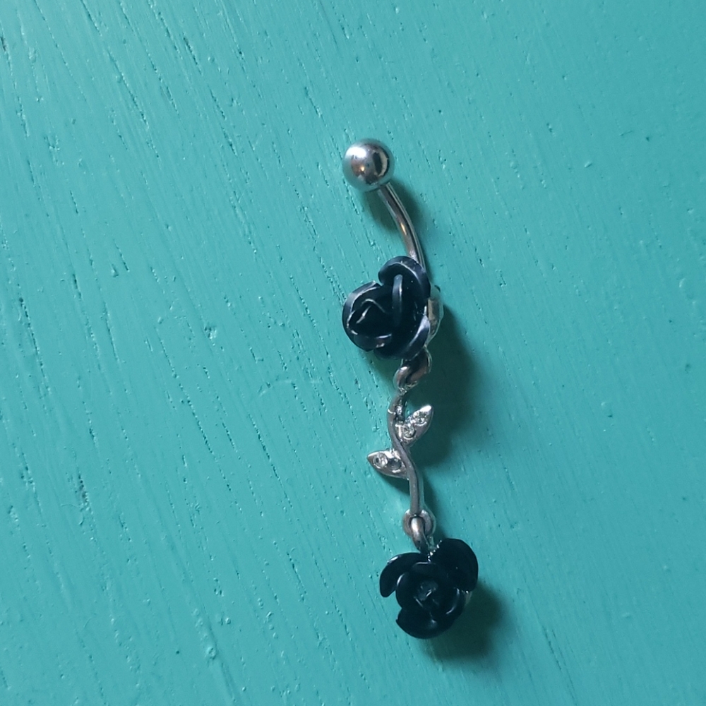 Black Roses Dangle Belly Button Ring